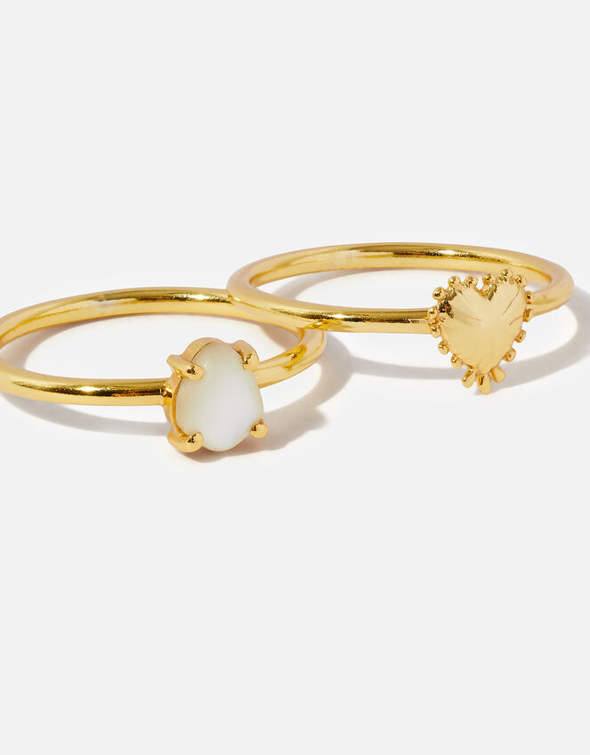 Gold-Plated Set of Two Grecian Heart Rings, Gold (GOLD), large