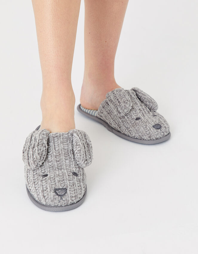 Doggy Chunky Knit Slippers, Grey (GREY), large