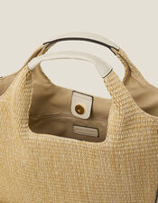 Jute Faux Leather Handbag Cream, , large
