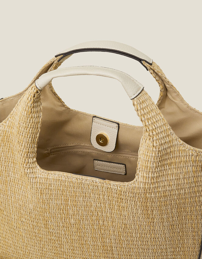 Jute Faux Leather Handbag Cream, , large