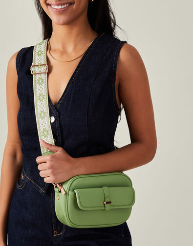 Webbing Strap Crossbody Bag, Green (GREEN), large