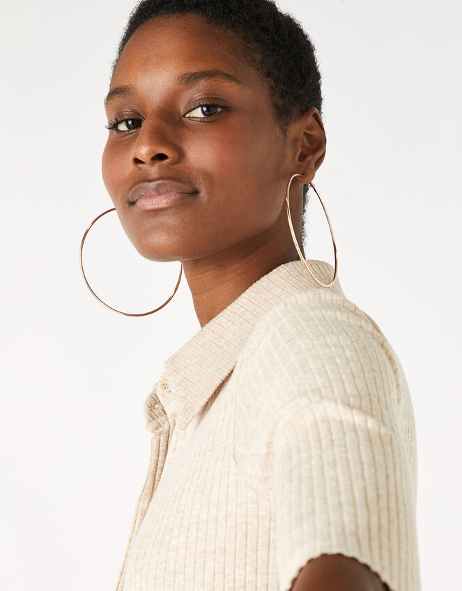 Gold-Plated Large Hoop Earrings, Rose Gold, large