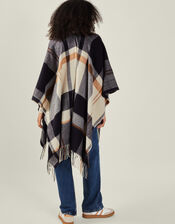 Check Cape Poncho, Blue (NAVY), large