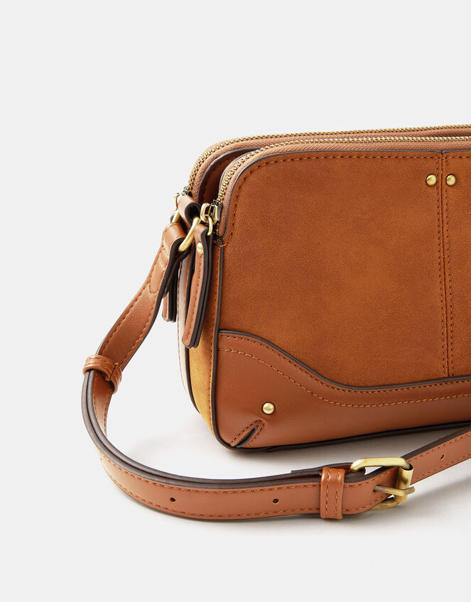 Classic Double Zip Crossbody Bag, Tan (TAN), large