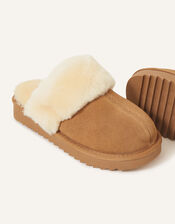 Suede Platform Mule Slippers, Tan (TAN), large