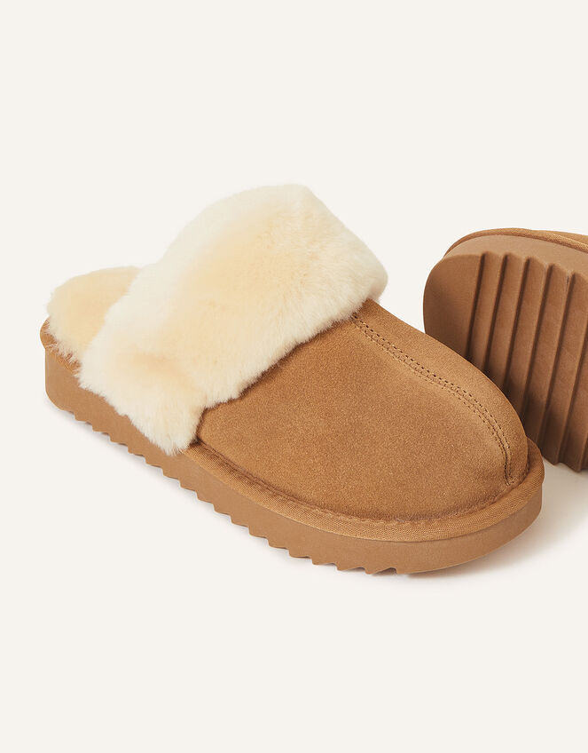 Suede Platform Mule Slippers, Tan (TAN), large