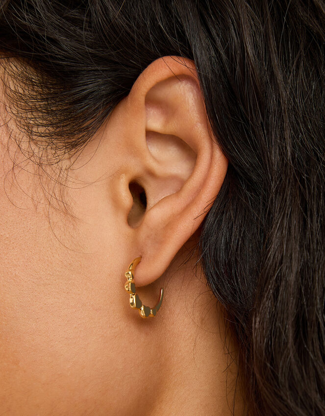 14ct Gold-Plated Heart Hoop Earrings, , large