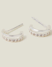 Sterling Silver-Plated Double Hoop Earrings, , large