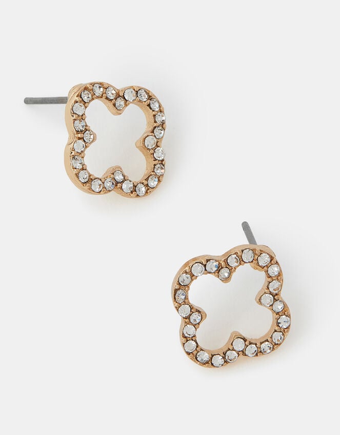 Cut Out Flora Pavé Stud Earrings, , large