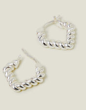 Sterling Silver-Plated Twist V Shape Hoop Earrings, , large