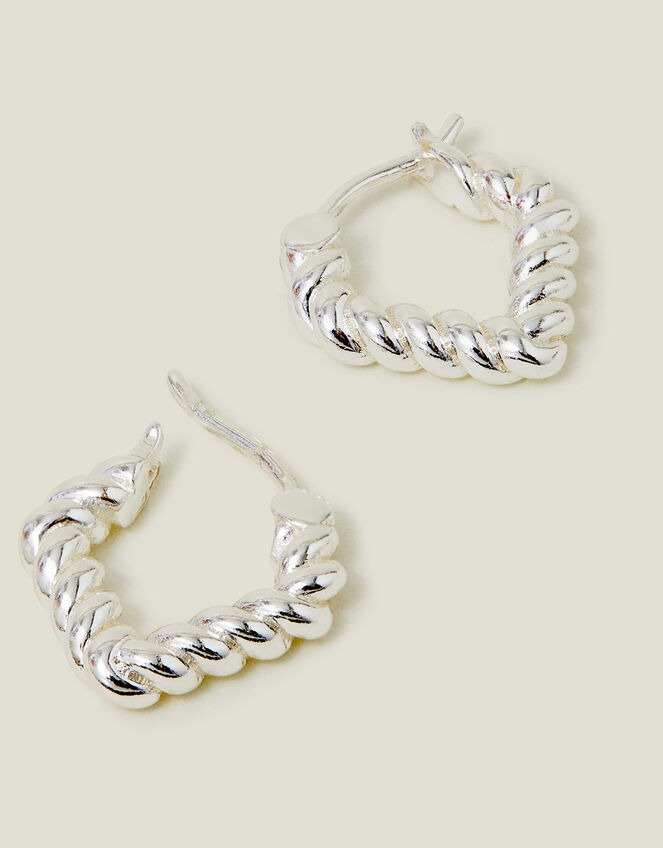 Sterling Silver-Plated Twist V Shape Hoop Earrings, , large