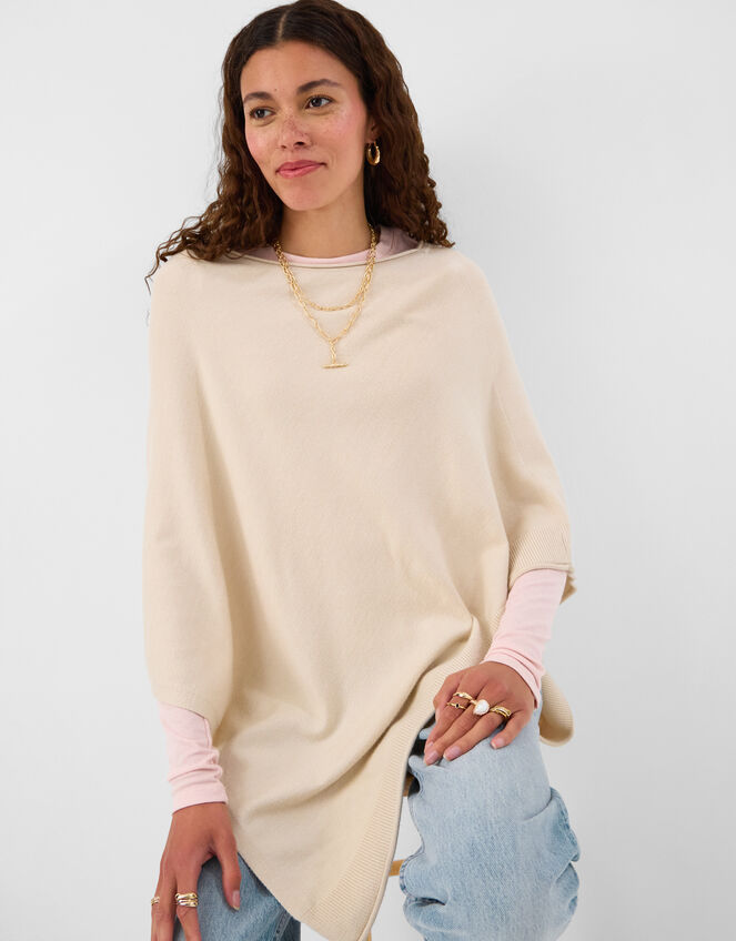 Knit Poncho, Natural (NATURAL), large