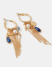 Gem Charm Hoop Drop Earrings, , large