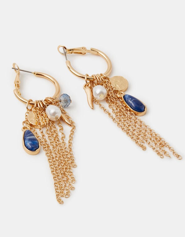 Gem Charm Hoop Drop Earrings, , large