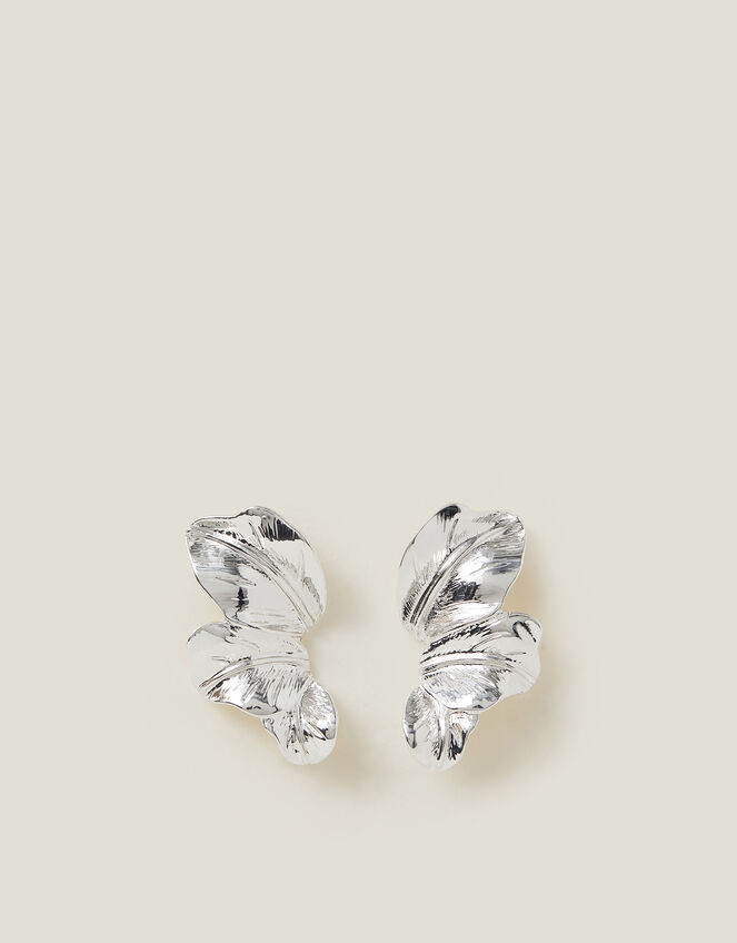 Layered Leaf Drop Earrings Silver, , large
