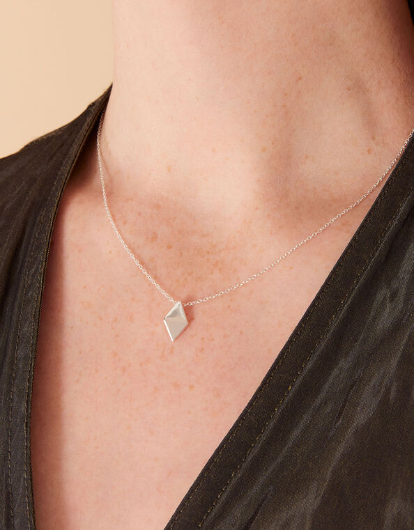 Sterling Silver Diamond Shape Pendant Necklace, , large