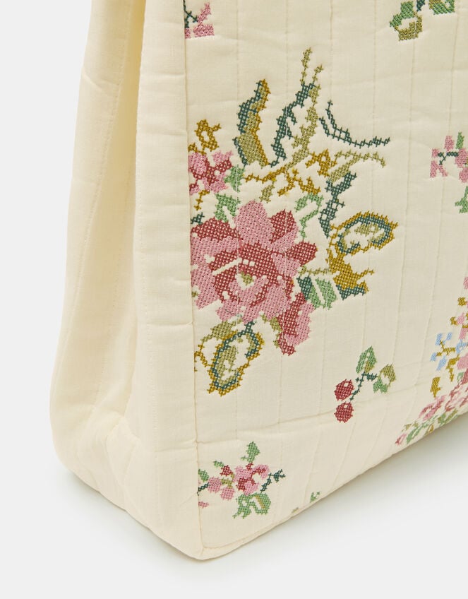 Embroidered Quilted Shopper Bag, , large