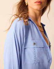 Lace Trim Beach Cover Up Shirt, Blue (LIGHT BLUE), large