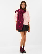 Heart Embroidered Blanket Scarf, Red (BURGUNDY), large