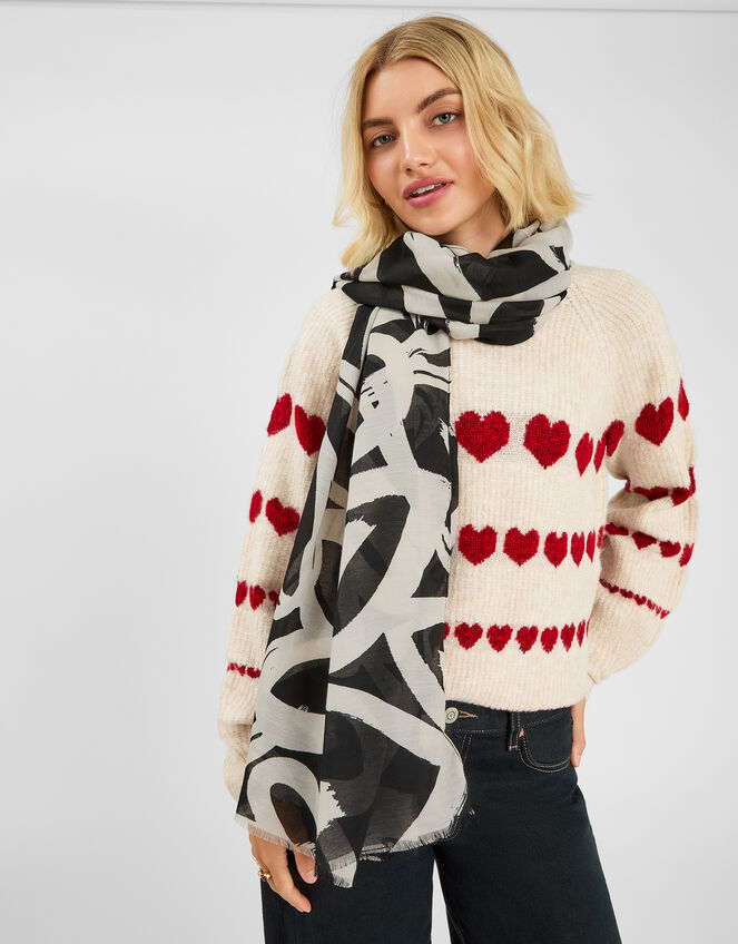 Heart Print Lightweight Scarf, , large
