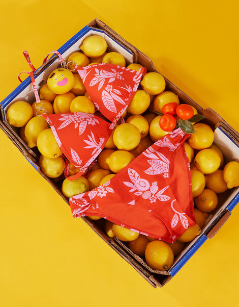 Fruity Floral Plunge Bikini Top, Orange (ORANGE), large