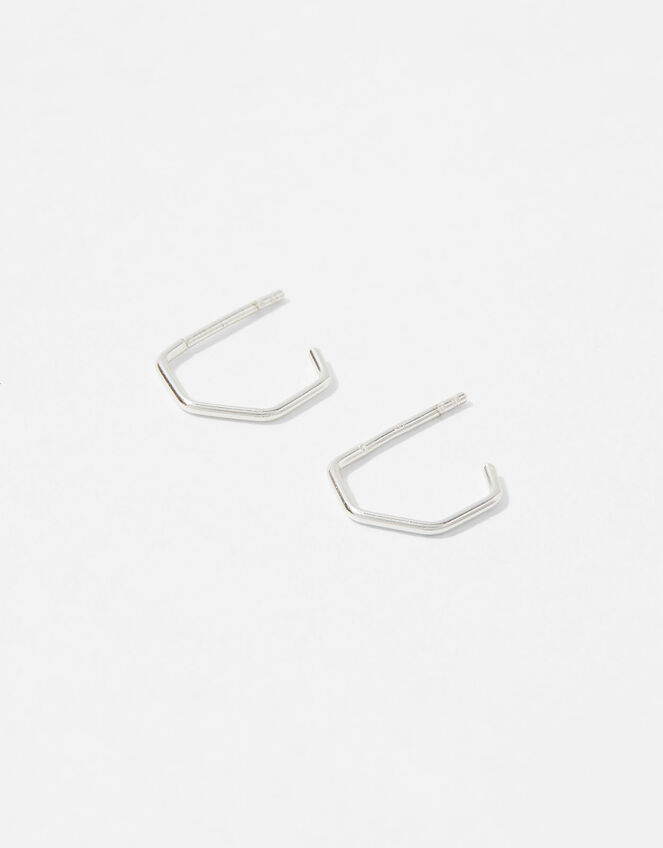 Sterling Silver Hexagon Mini Hoops, , large