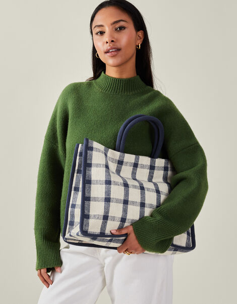 Woven Check Print Shopper Bag, , large