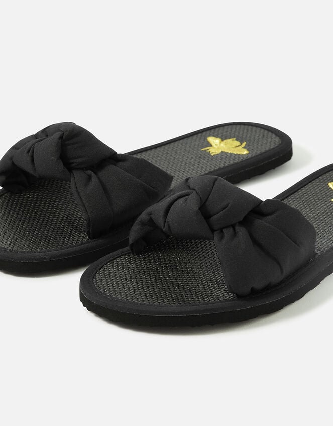 Knot Embroidered Bee Seagrass Sandals, Black (BLACK), large