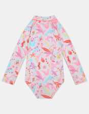 Girls Sealife Long Sleeve Swimsuit , Multi (PASTEL MULTI), large