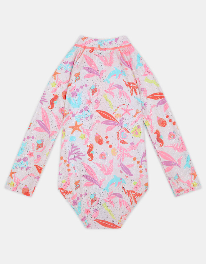 Girls Sealife Long Sleeve Swimsuit , Multi (PASTEL MULTI), large