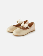 Sequin Bow Ballerina Flats, Gold (GOLD), large