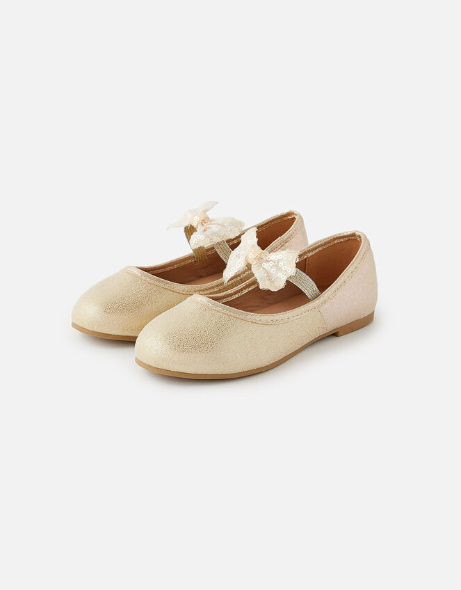 Sequin Bow Ballerina Flats, Gold (GOLD), large
