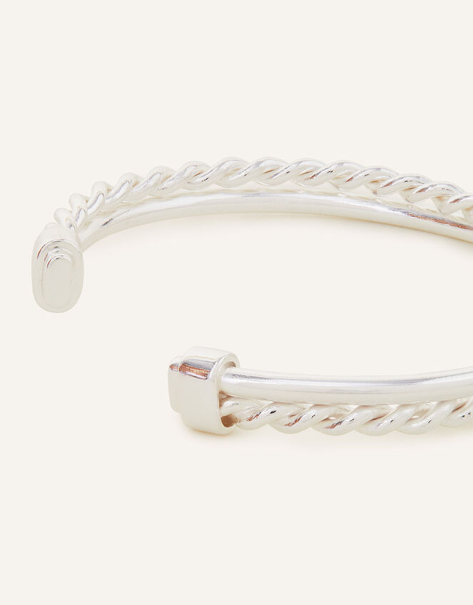 Sterling Silver-Plated Twisted Bangle, , large