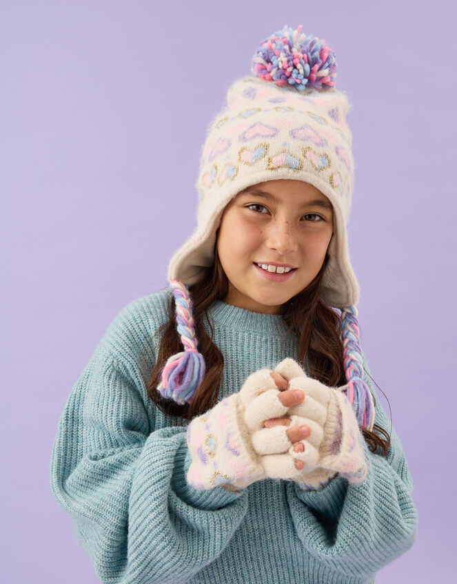 Girls Knitted Fair Isle Hat & Mittens, Multi (PASTEL MULTI), large