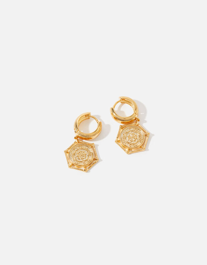 Gold-Plated Coin Huggie Hoops, , large