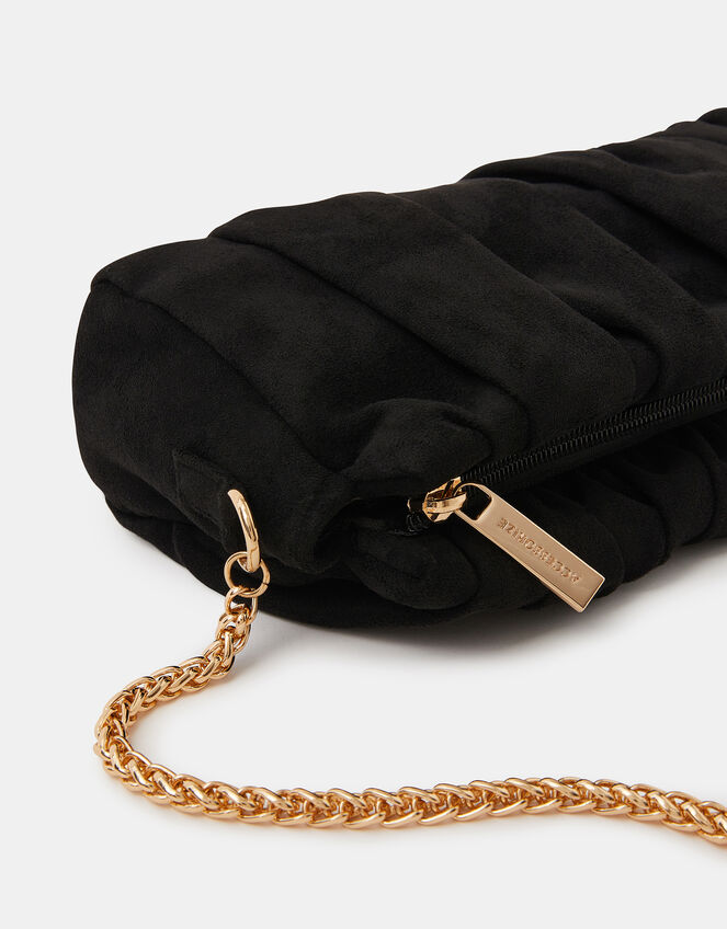 Suedette Ruched Clutch Bag, Black (BLACK), large