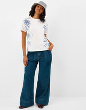 Sun Embroidered T-Shirt, White (WHITE), large