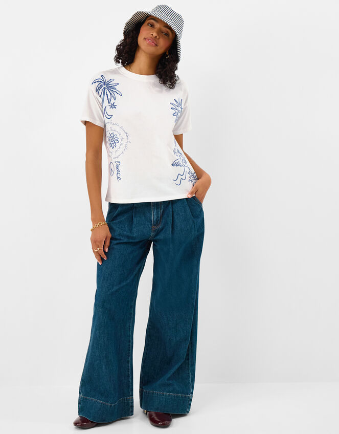 Sun Embroidered T-Shirt, White (WHITE), large