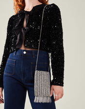 Diamante Bead Fringe Phone Bag, , large
