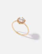 Gold-Plated Sparkle Hex Solitaire Ring, Gold (GOLD), large