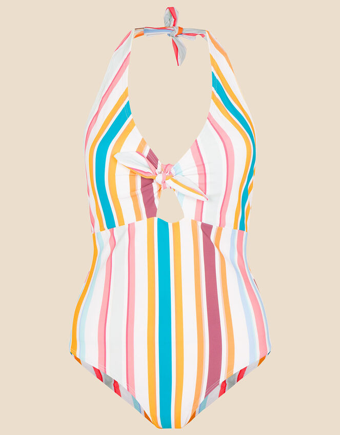 Stripe Halter Neck Shaping Swimsuit , Multi (BRIGHTS-MULTI), large