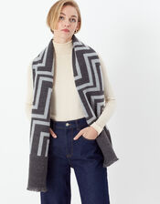Geometric Super-Soft Blanket Scarf, Grey (GREY), large