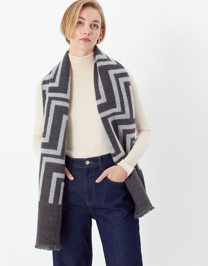 Geometric Super-Soft Blanket Scarf, Grey (GREY), large