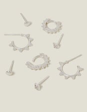 4-Pack Sterling Silver-Plated Stud and Bobble Hoop Earrings, , large
