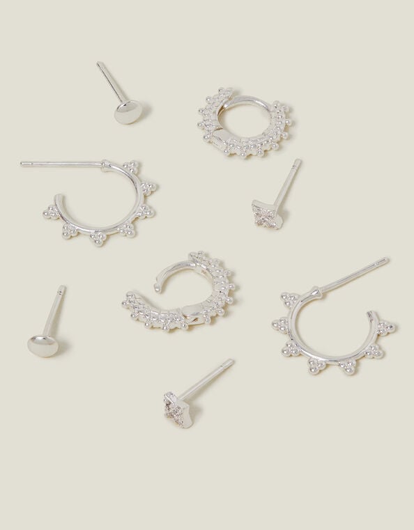 4-Pack Sterling Silver-Plated Stud and Bobble Hoop Earrings, , large