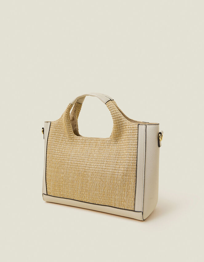 Jute Faux Leather Handbag Cream, , large