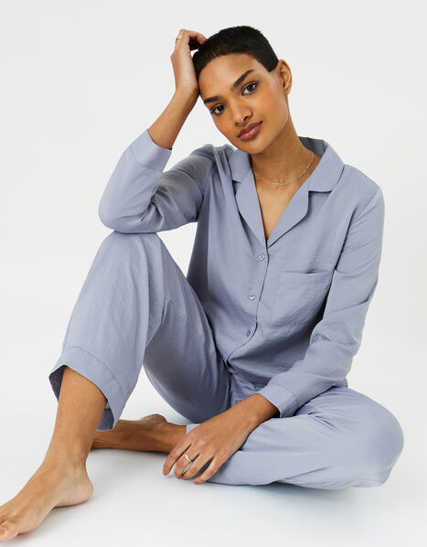 Crinkle Satin Button Pyjama Set Grey, Grey (GREY), large