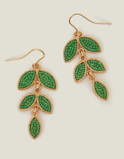 Beaded Leaf Drop Earrings Green, , large