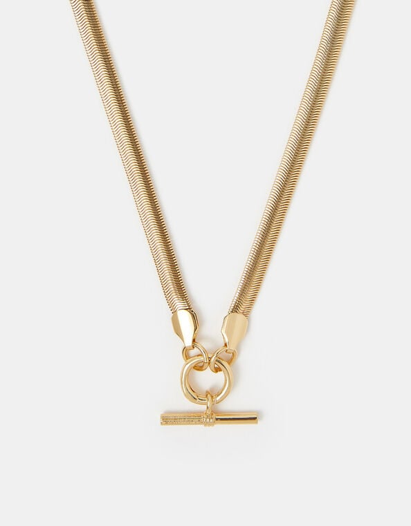 14ct Gold-Plated Snake Chain T-Bar Necklace, , large