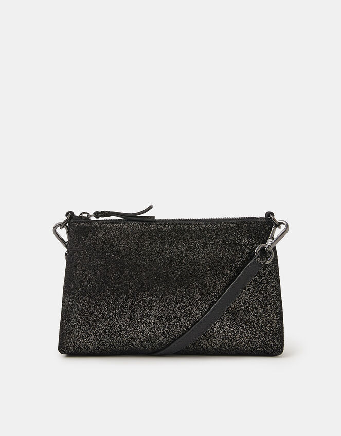 Metallic Leather Crossbody Bag, Black (BLACK), large